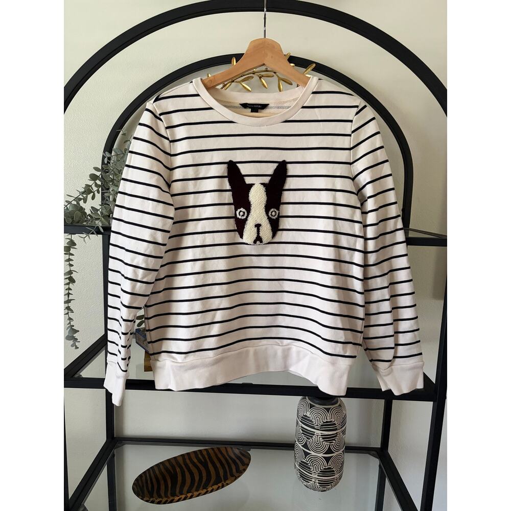 Banana Republic Boston Terrier Sweatshirt Medium Striped French Terry Dog